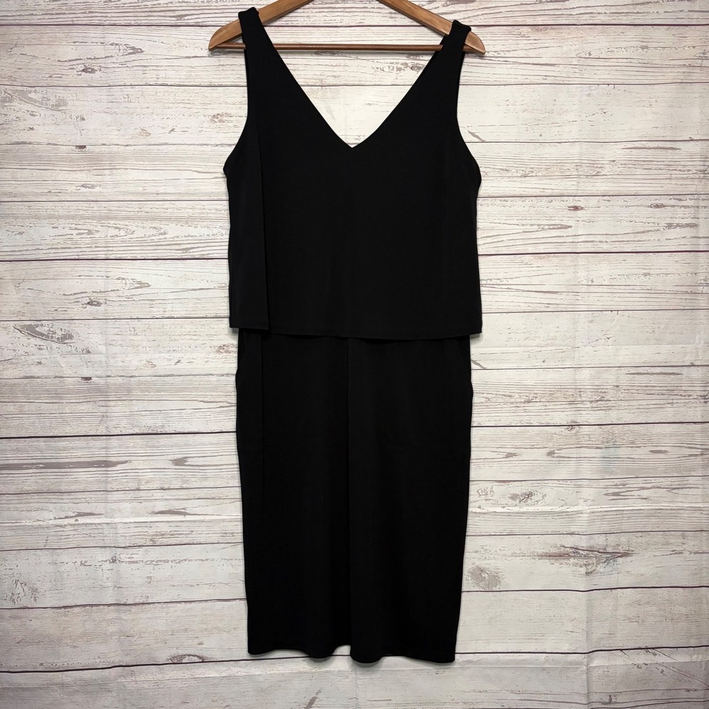 Lauren Ralph Lauren Black Popover Sheath Dress V-Neck Sleeveless Size M NWT
